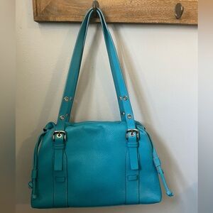 Mauro Governa Shoulder Bag Satchel Blue Leather Italy High End Suede Lining